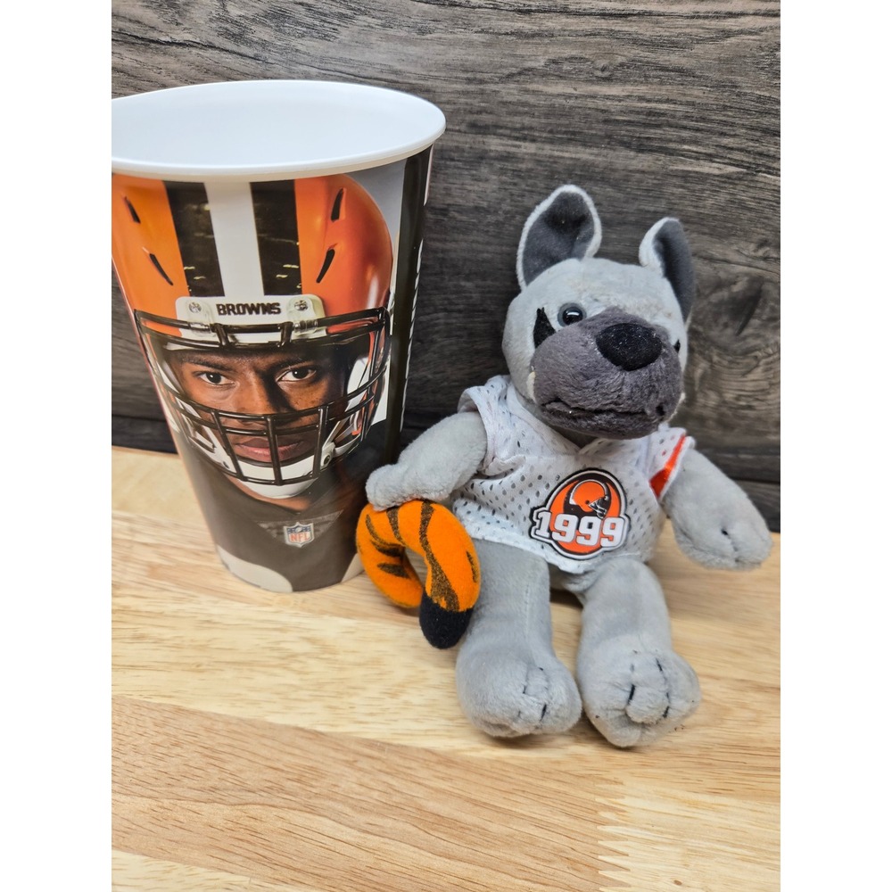 Cleveland Browns Nick Chubb #24 Cup and 1999 Dawg Pound Plush Mascot Bundle